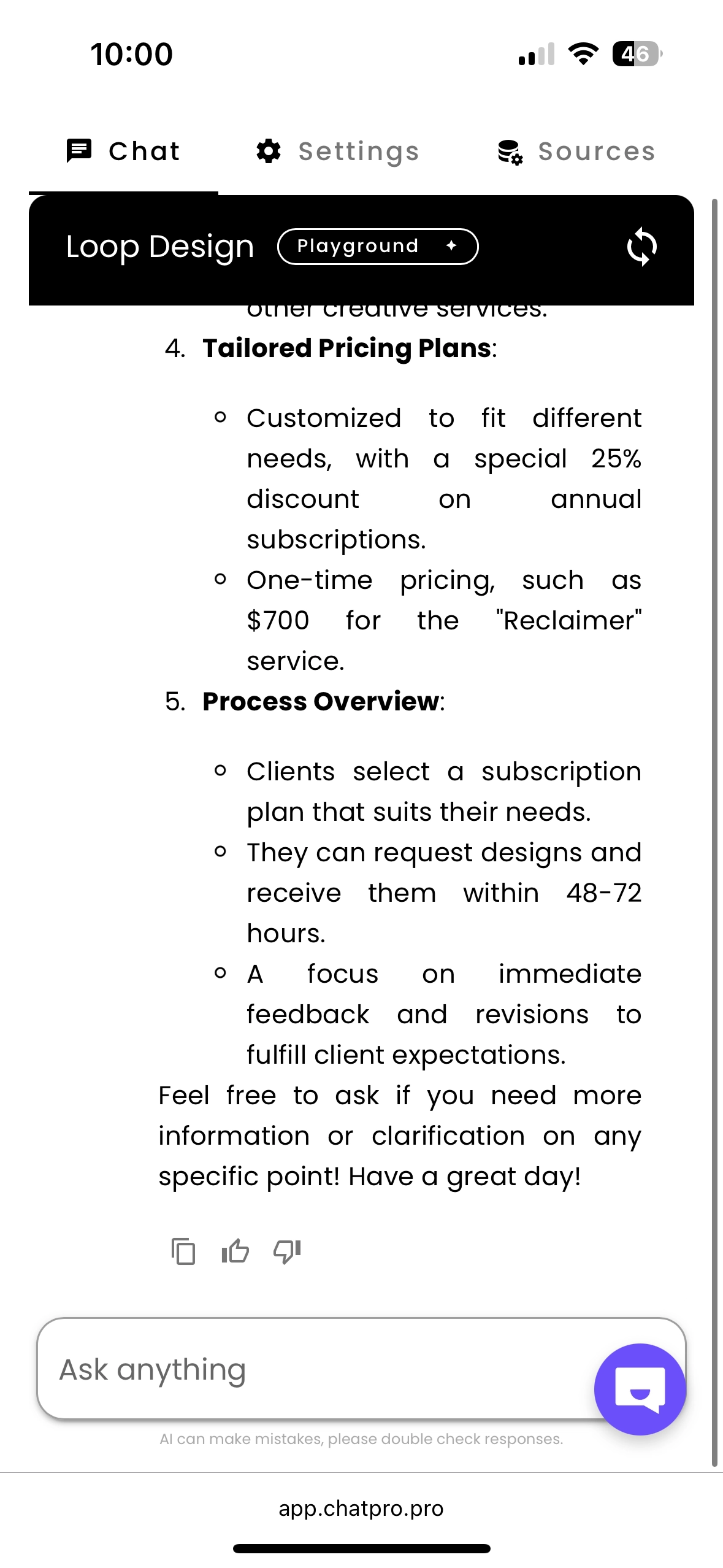 ChatPro AI Playground - Test and interact with your AI Agent in real-time